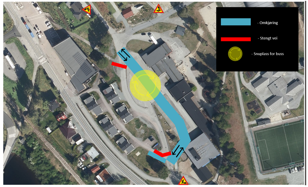 Kart som viser endret kjøremønster - Klikk for stort bilde